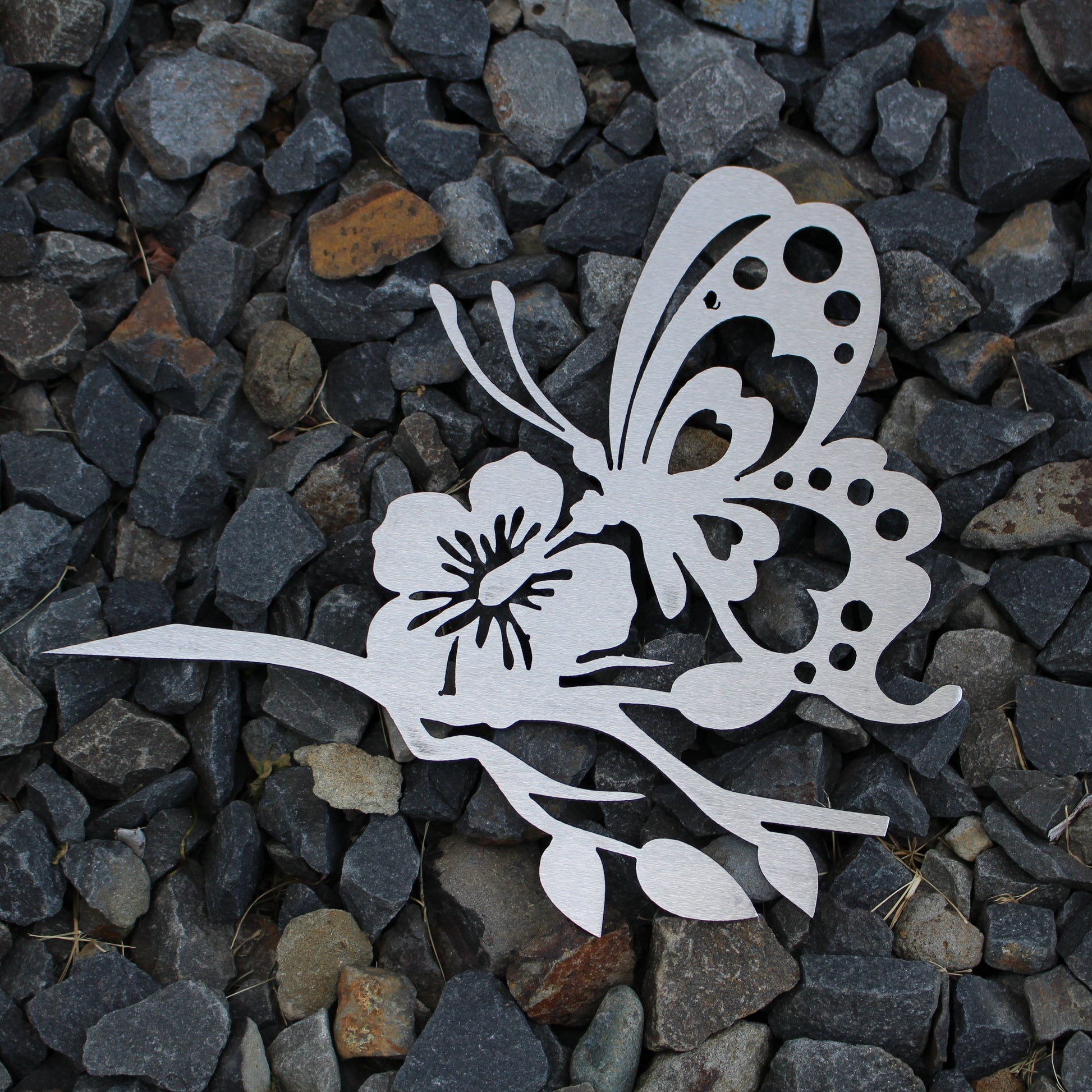 metal butterfly garden stake with flower design for outdoor yard or tree decoration