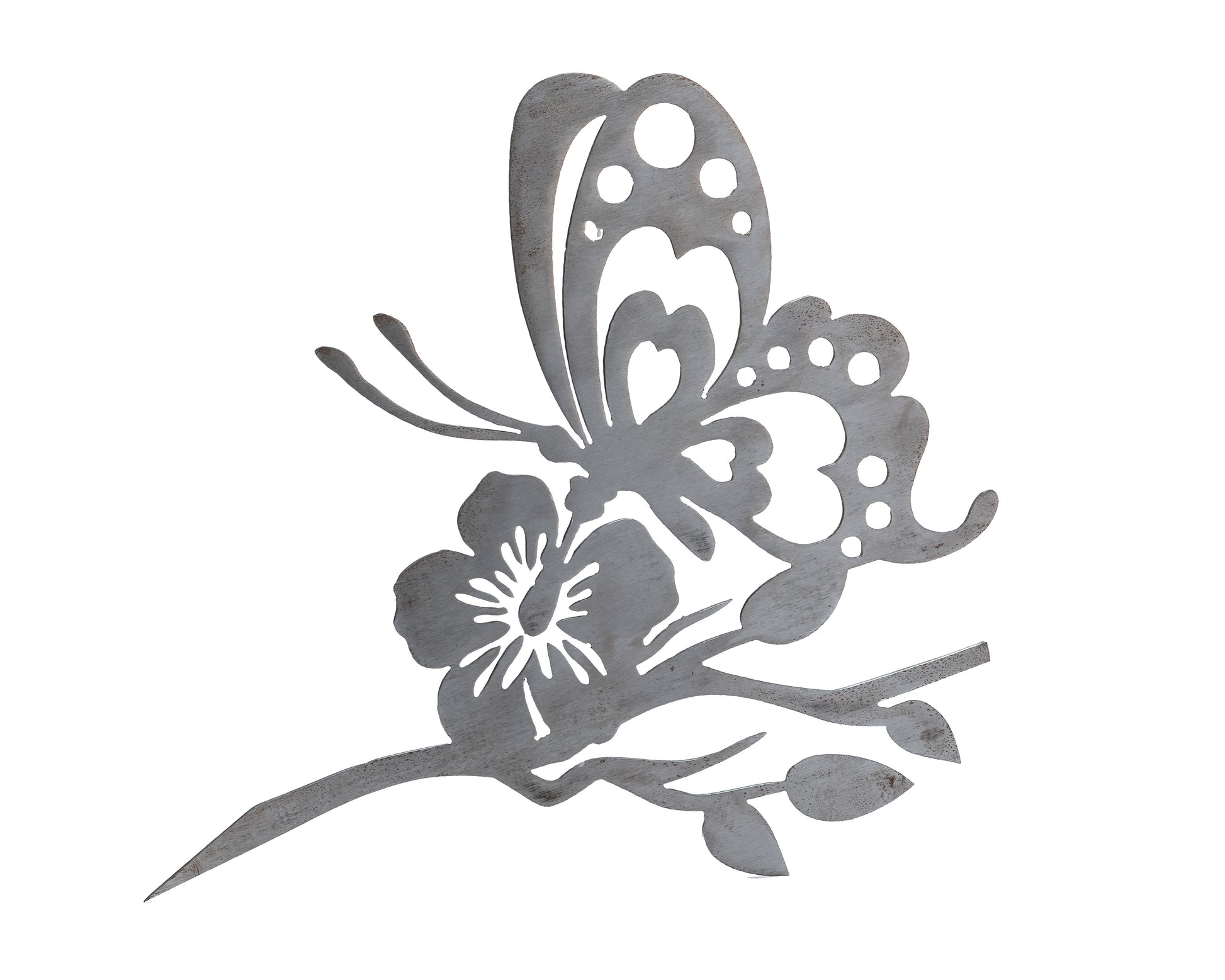 metal butterfly garden stake with flower design for outdoor yard or tree decoration